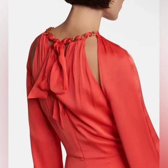 VERONICA BEARD Fay La Chain-detail Dress In Papaya Long Sleeve Size 4 NWOT - Picture 7 of 13